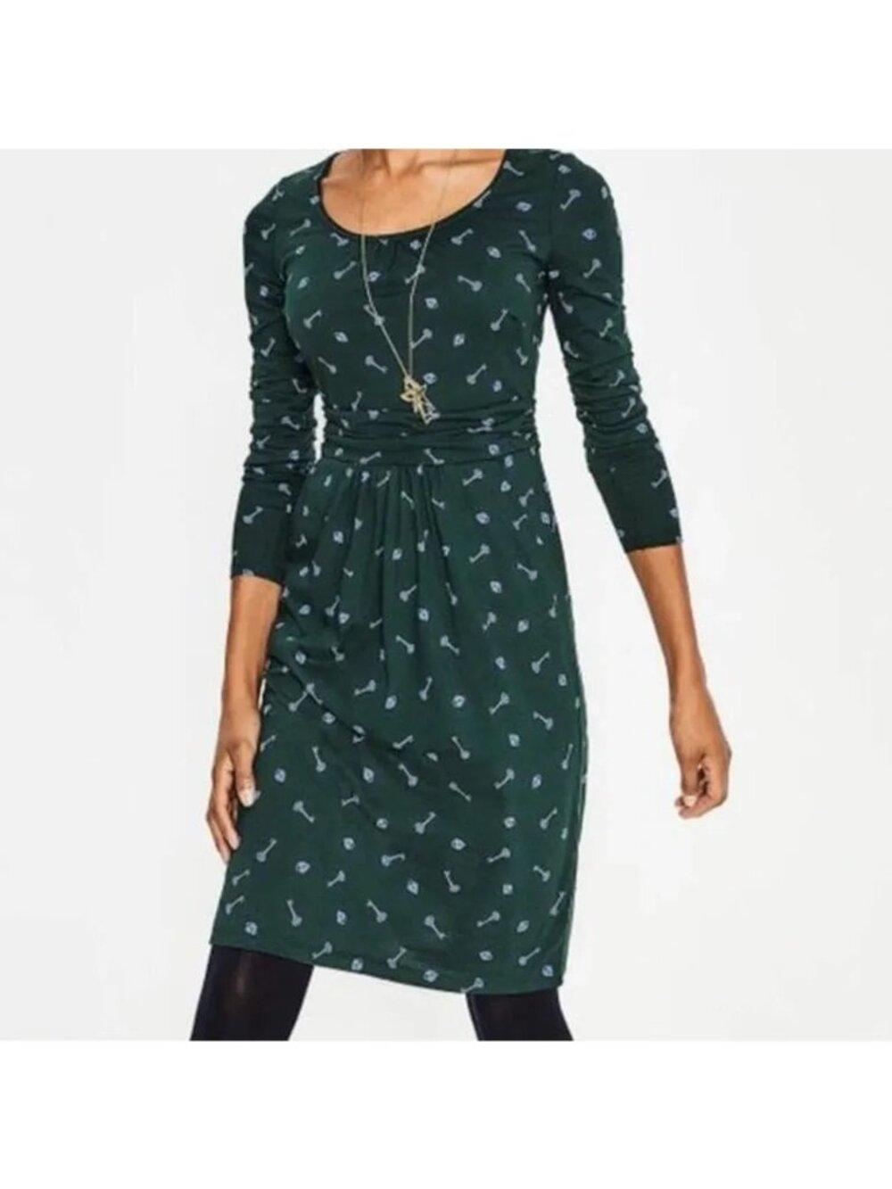 Boden Mabel Cottagecore Green Lock & Key Print Dress, Size 10
